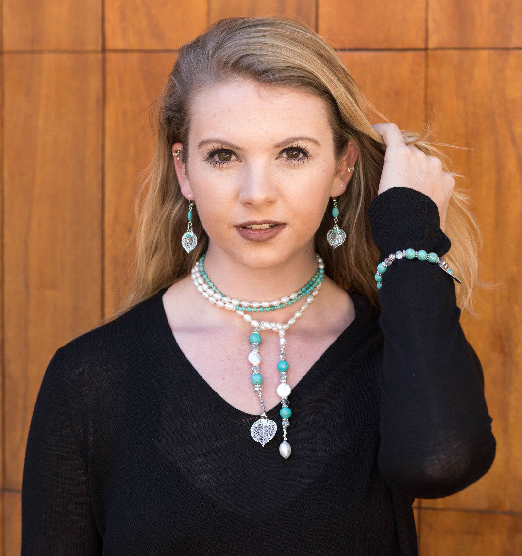 Silver leaf &Turquoise earrings