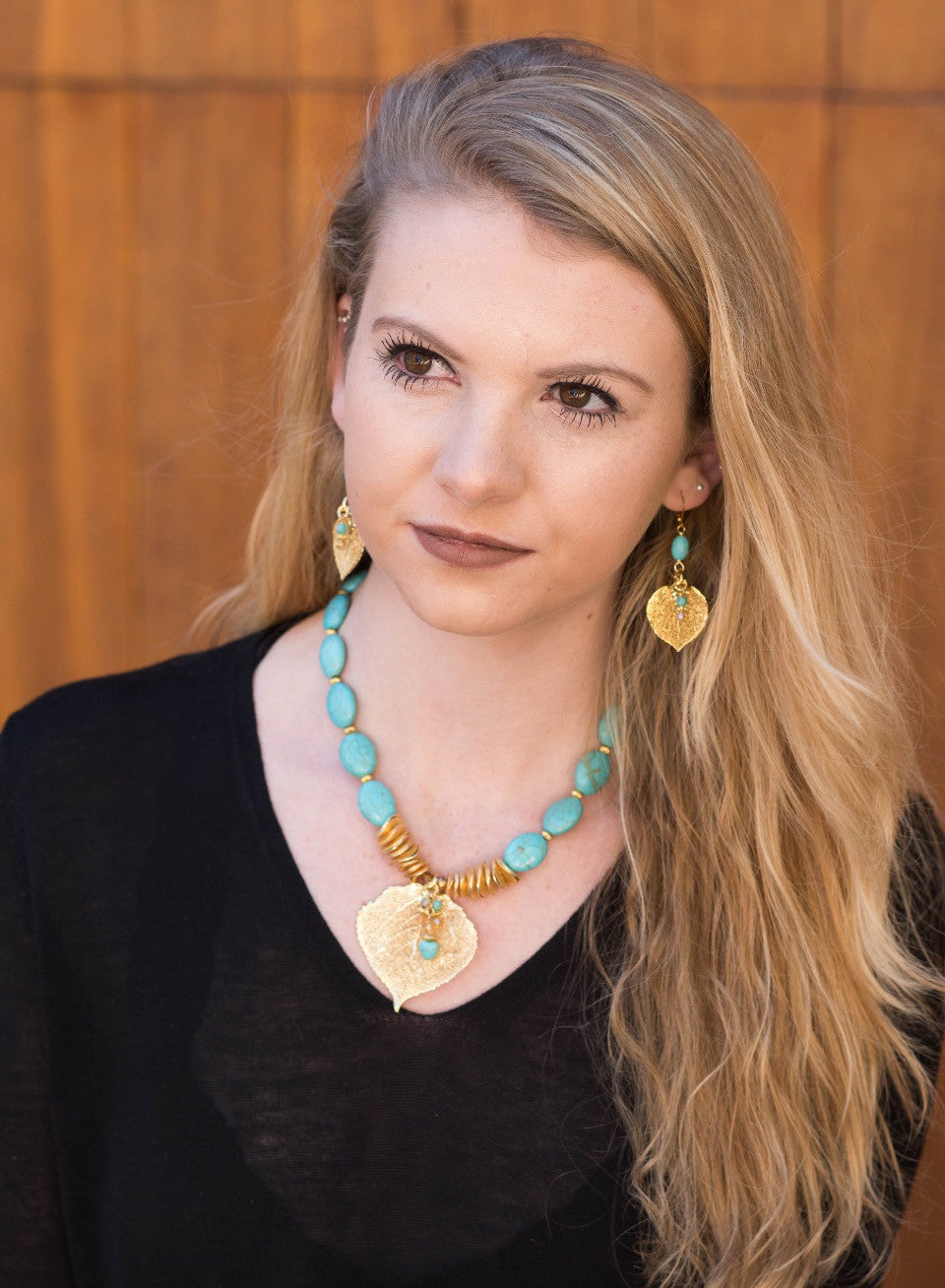 Silver leaf &Turquoise choker disc necklace