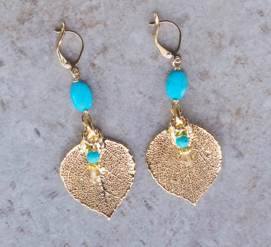 Gold leaf &Turquoise earrings